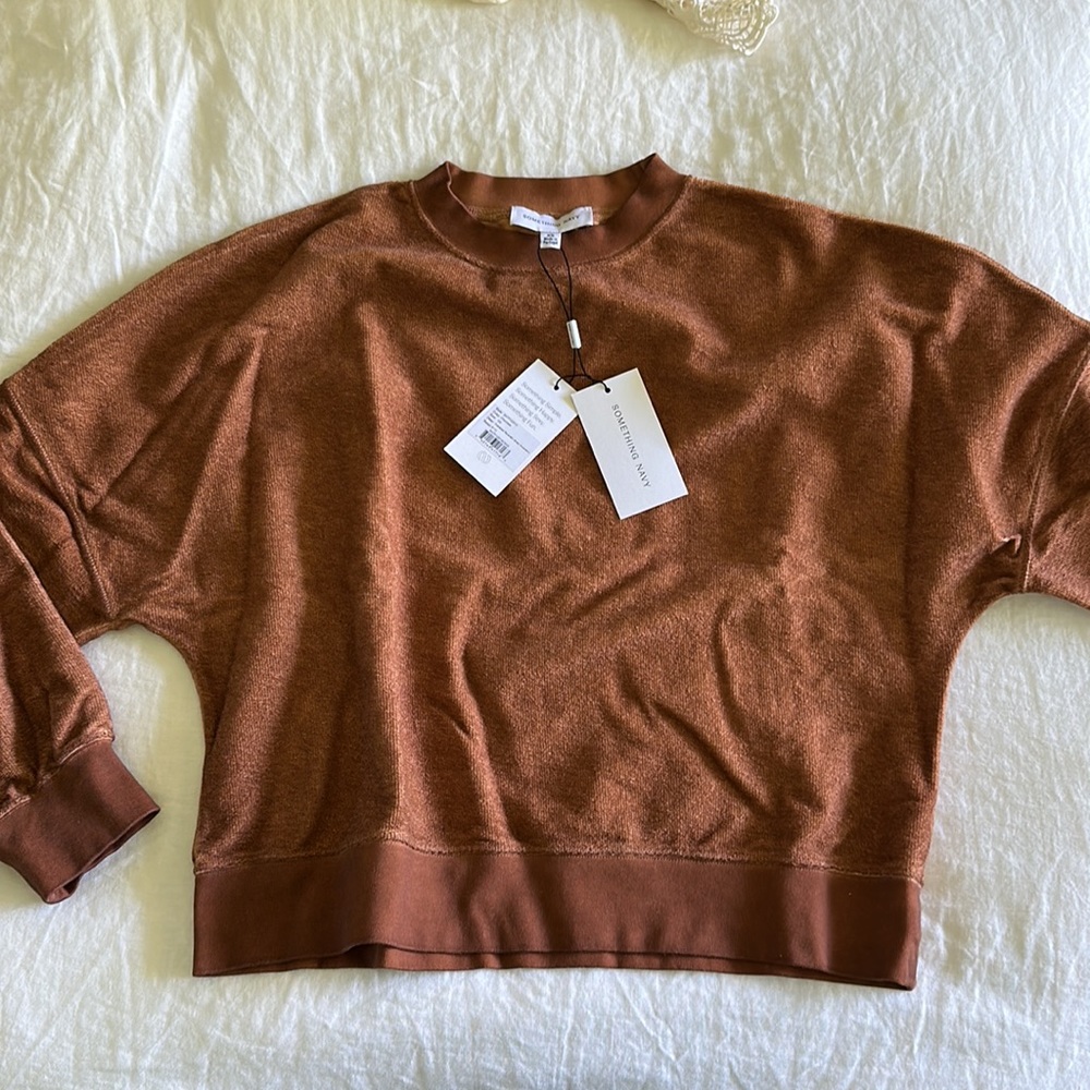 NWT Something Navy Blake Oversized Reversed Jersey Sweatshirt